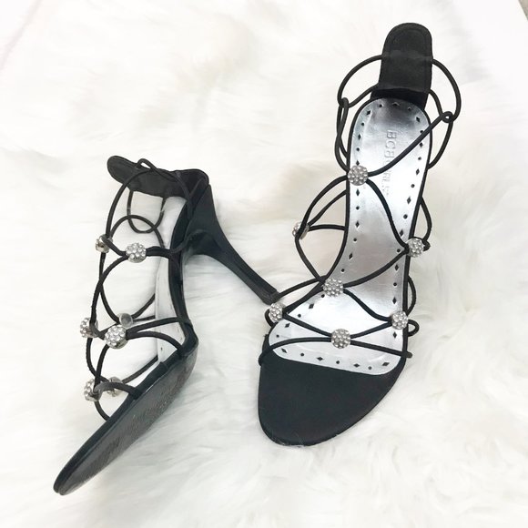 90's Inspired Strappy Black Heeled Sandals - 7B - Picture 3 of 6
